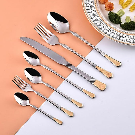 Deluxe 56 Piece Gold Silverware Set for 8 Stainless Steel Flatware Set with Knife/Fork/Spoon,Cutlery Set for Home and Kitchen,Utensil Set with Dishwasher Safe，Gift Package for Wedding Housewarming