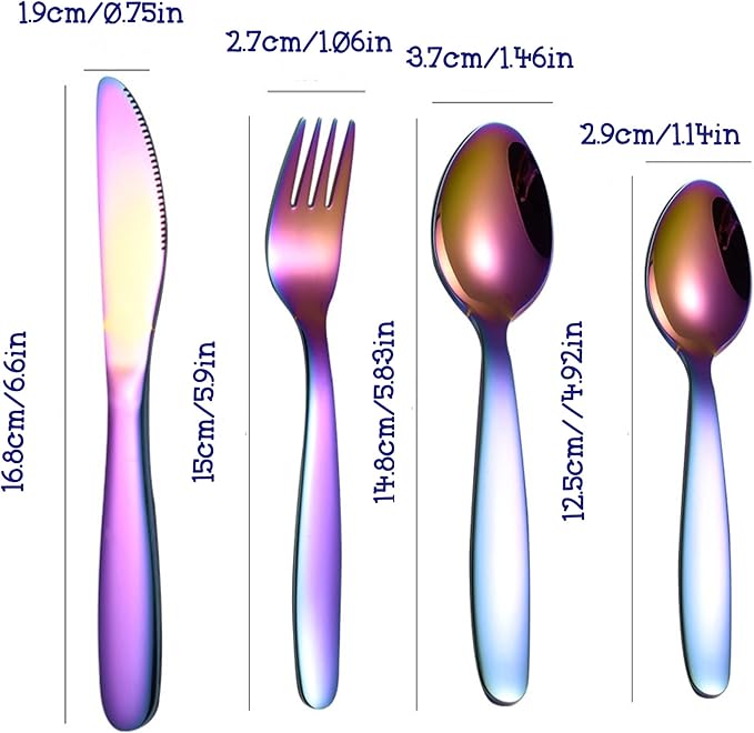Stainless Steel Customized Rainbow Kids Silverware 2/3/4 Pieces Set,Engraving Name Knife Forks Spoon Set,Personalized Children's name tableware, Customized Flatware Set Rainbow