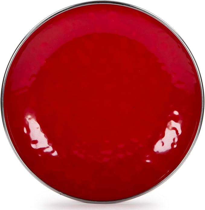Golden Rabbit Enamelware Appetizer Plates, 6 inch, Solid Red Textured, Set of 4