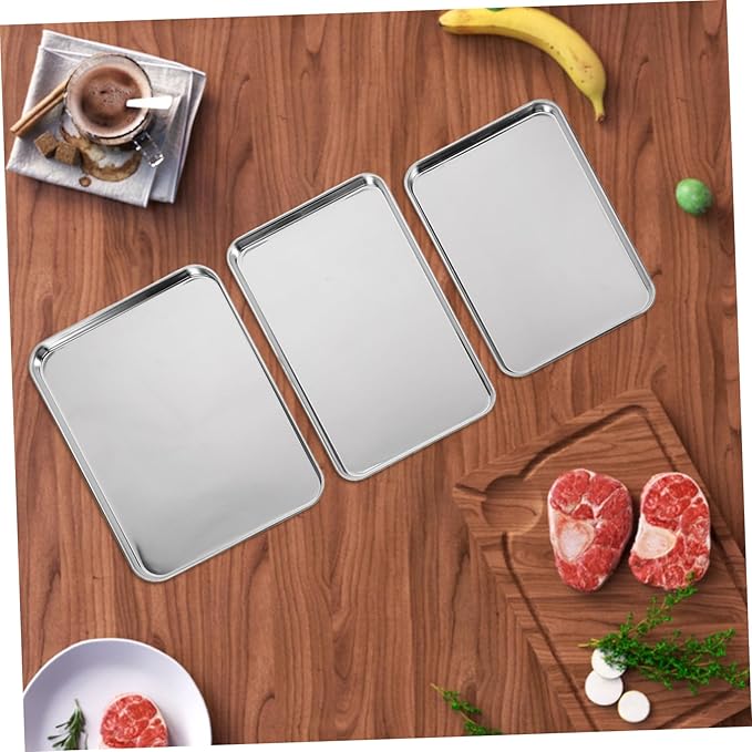 Garneck 3pcs Stainless Steel Serving Tray Lid Large Sizzling Platter Cookie Baking Pan Roasting Tray Catering Pans Seafood Platter