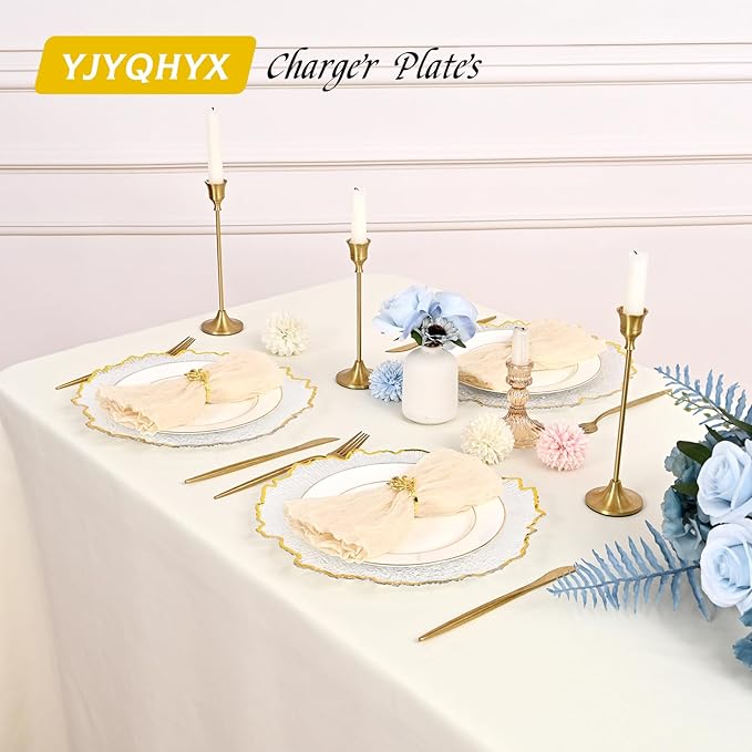 24 Pack Clear Charger Plates Bulk, 13" Plastic Reef Chargers for Dinner Plates, Round Charger Plate with Gold Rim Floral Reef Design for Dinner Wedding Party Table Setting Decoration