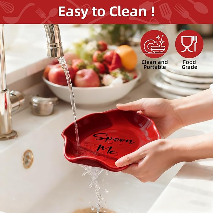Funny Ceramic Spoon Rest for Kitchen Counter Stove Top, 5.8 Inch Heat-Resistant Utensil Holder for Cooking, Spoons, Ladles, Tongs, Cute Kitchen Decor, Housewarming Gift for Women Men (Red)