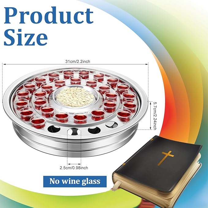 LemonRoad 1 Pcs Holy Communion Trays House up 32 Cups Tary Church Supplies Stainless Steel Portable Communion Plates Set for Churches Chapels Ware Sets (Sliver)
