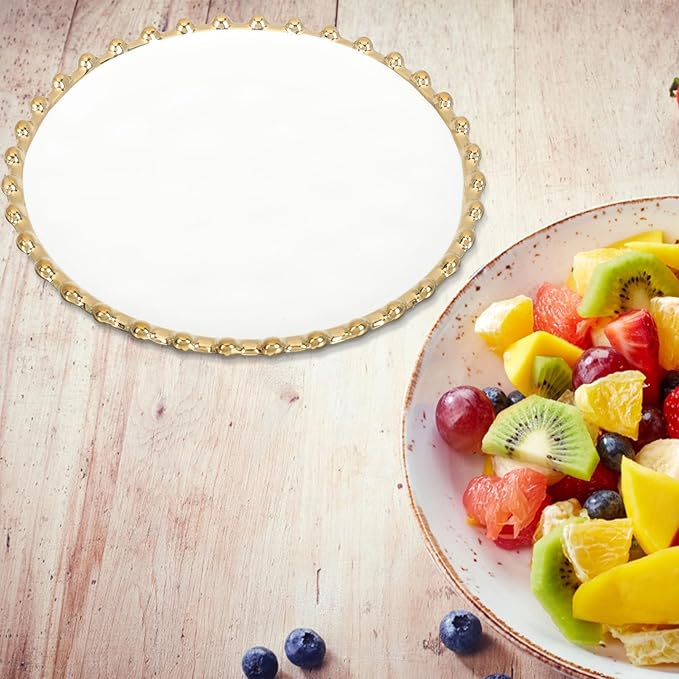 Nordic Style Round White Ceramic Appetizer Plate Gold Rim, Suitable for Family, Cafés, and Parties