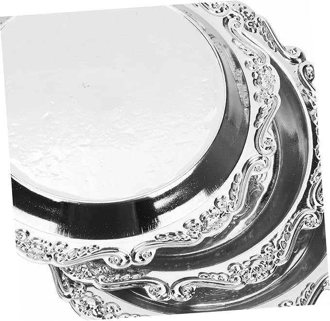 Garneck 10 cm Round Silver Tray - Set of 6 Vintage Serving Trays for Snacks - Sweets and Nuts Perfect for Parties and Home Use
