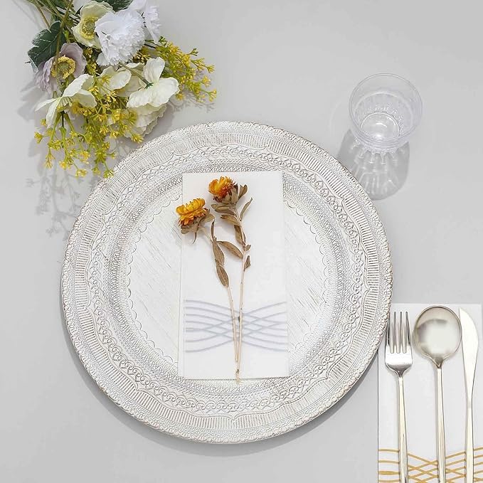 Efavormart 6 Pack | 13" White Rustic Lace Embossed Acrylic Plastic Charger Plates
