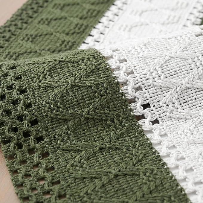 Artoid Mode Army Green Farmhouse Rustic Table Runner, Seasonal Hollow Kitchen Dining Table Decoration for Home Party Decor 12x90 Inch