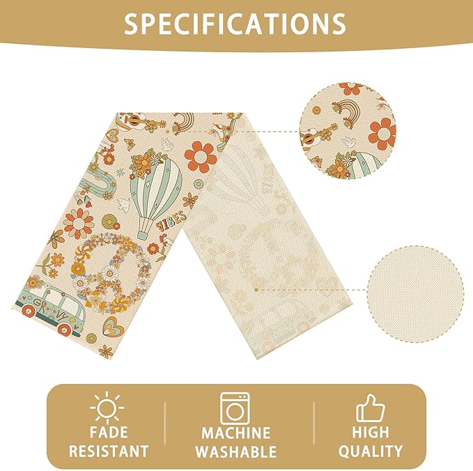 Retro Flowers Table Runner Seasonal Holiday Kitchen Dining Linen Table Decoration for Indoor Outdoor Home Party Decor 13 x 72 Inch
