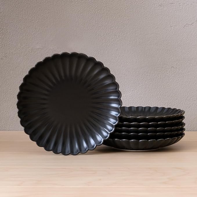 WENSHUO Daisy Plates Set of 6 (Matte Black, 10.5 Inch)