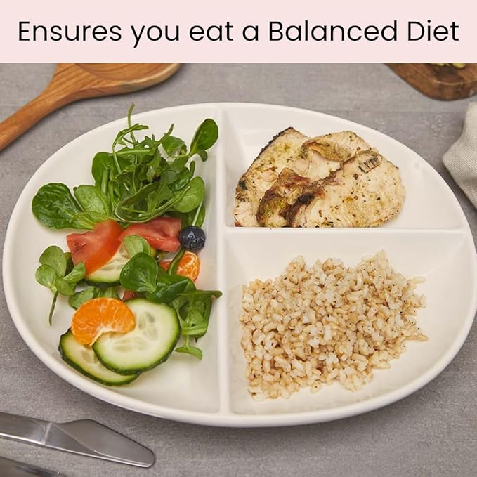 Uba Portion Control Plate (PORCELAIN) for Adults for Healthy Diet (4 Pack)
