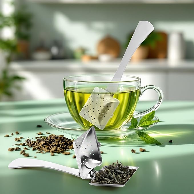 2PCS Stainless Steel Tea Infuser Filter, Fine Mesh Tea Interval Diffuser Strainer Creative Square Tea Holder Steeper with Long Handle for Teawear Accessories Father's Day Gift,Silver
