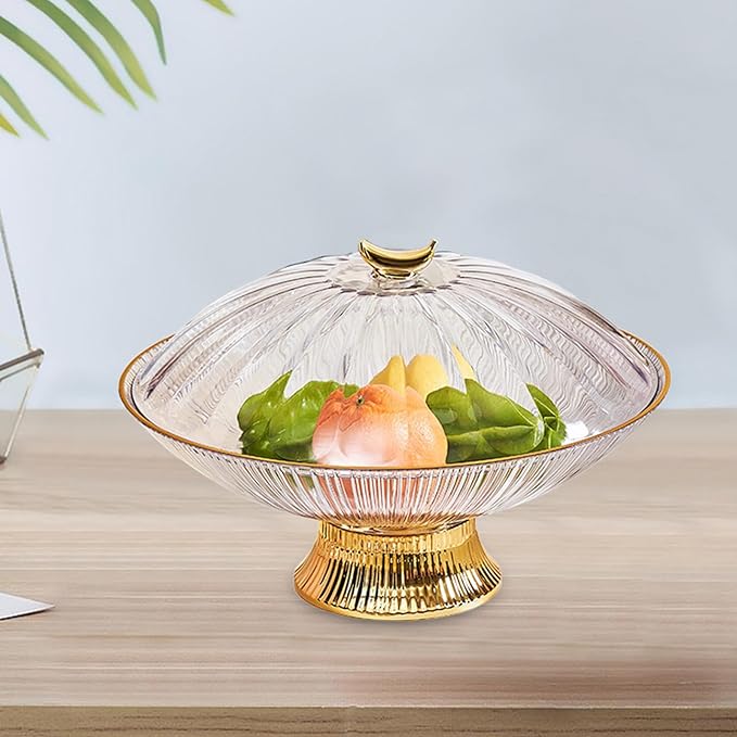 Serving Tray Footed Cake Plate Organizer Decorative Holder W/Lid Nuts Dessert Storage Tray Fruit Plate for Household Tabletop, Silver/284 (Color : Gold)