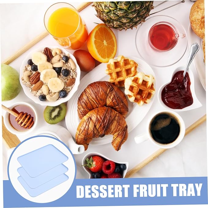 LIFKOME 3pcs Straw Serving Tray Rectangular Fruit Plate Modern Dessert Salad Plate Straw Dinner Tray