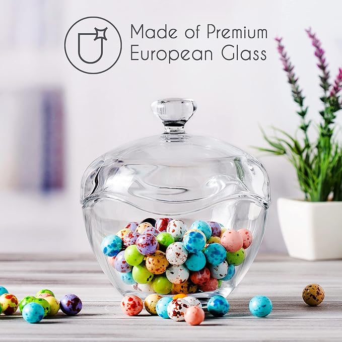 Volarium Glass Candy Jars for Candy Buffet with Lid, Cookie Jar, Apothecary Jar, Food Storage Container, 13 1/2 oz