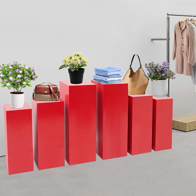 Eapmic Pedestal Stands for Party, Cake Pedestal Stand, Dessert Table Display Plinth Pillars, Sculpture Display Column Decoration Cube for Wedding Birthday (Red, Square-6Pcs(31.49"+25.59"+23.62"))