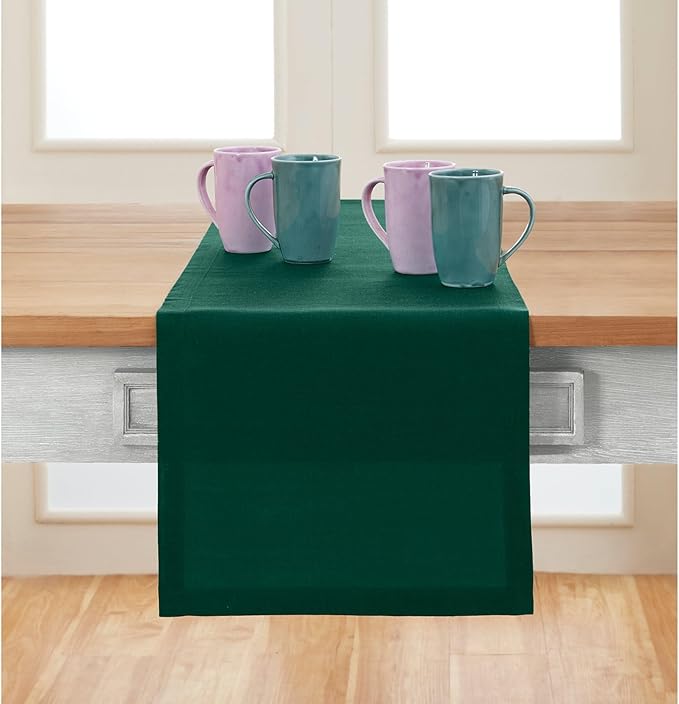 Solino Home Linen Rainforest Green Table Runner 72 Inches Long - 100% Pure Linen 14 x 72 Inch Table Runner for Dining, Dresser, Christmas, Holiday, New Year - Fete