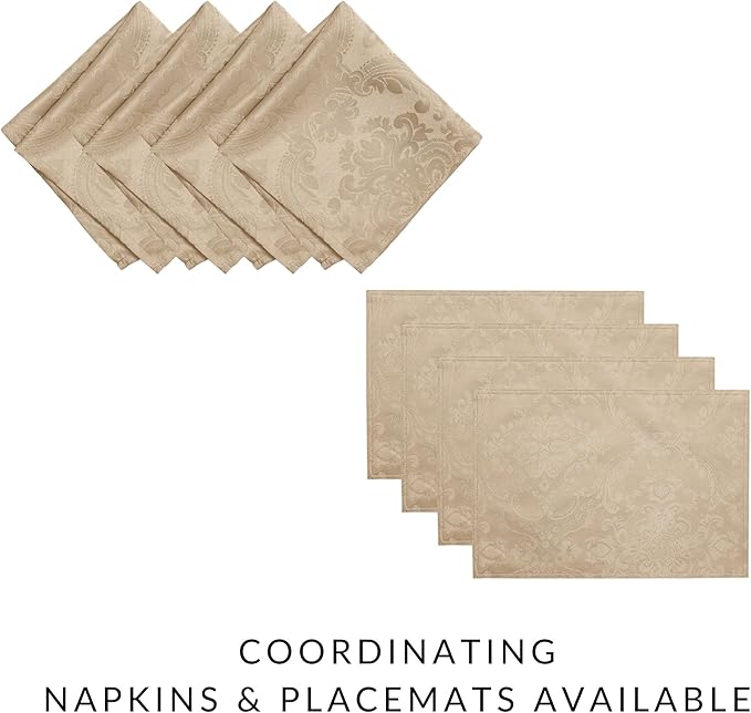 Elrene Home Fashions Caiden Elegance Damask Waterproof, Stain & Wrinkle Resistant Fabric Tablecloth, 60" x 144" Oblong/Rectangle, Taupe
