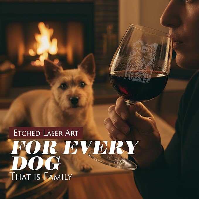 Etched Laser Art Australian Terrier Personalized Dog Themed Etched 12.75oz Wine Glass Custom Dog Breed Wine Glasses, Ideal for Pet Lovers, Unique Birthday Gift for Men & Women, Personalized Gift