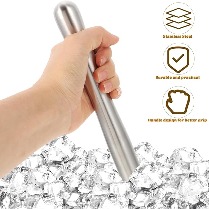 Stainless Steel Bar Muddler 9 Inch Ice Crusher and Lemon Hammer for Cocktail Mixing Fruit Crushing Home Bar Restaurant Party Use