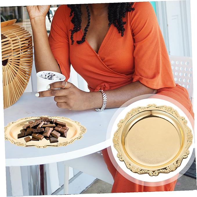 Decorative Iron Serving Tray Silver Round Platter for Food Snacks Jewelry Storage Plate for Home Parties