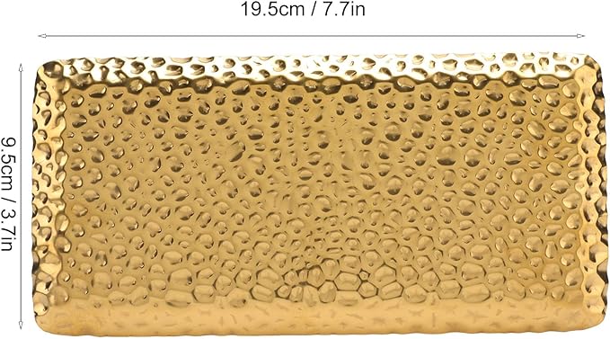 2PCS Stainless Steel Tray, Silver Tray Decorative Hammered Tray Stainless Serving Tray for Home Kitchen Bathroom Counter Organizer(gold)