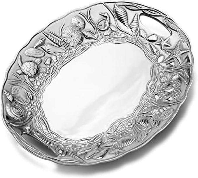 Wilton Armetale Coastal Handle Serving Tray, 16-Inch-by-11.75-Inch, Silver
