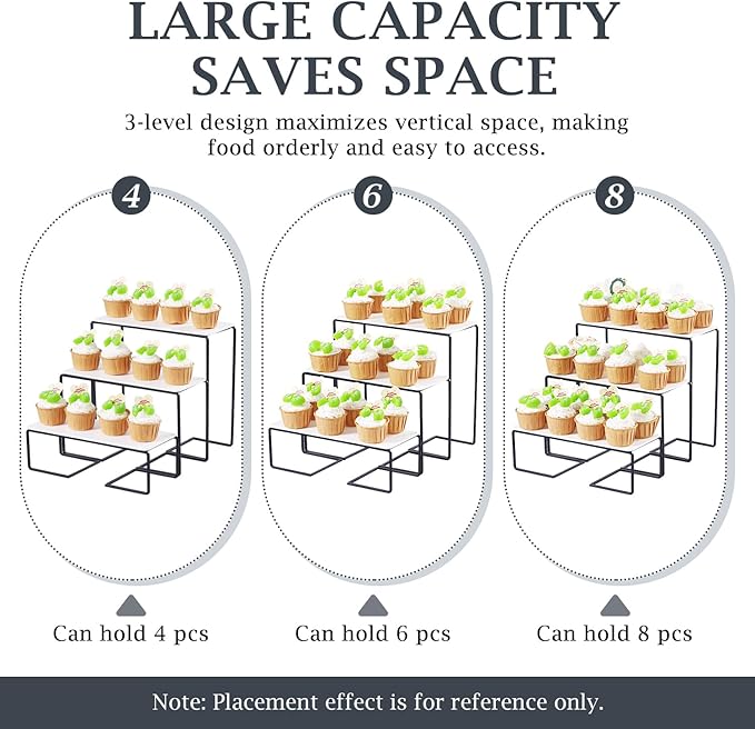 3 Tier Serving Tray, 12" x 4.5" White Plastic Tiered Food Serving Platters, Tiered Tray Stand for Party with Black Collapsible Metal Stand, Dessert Display Stands for , cupcake stands