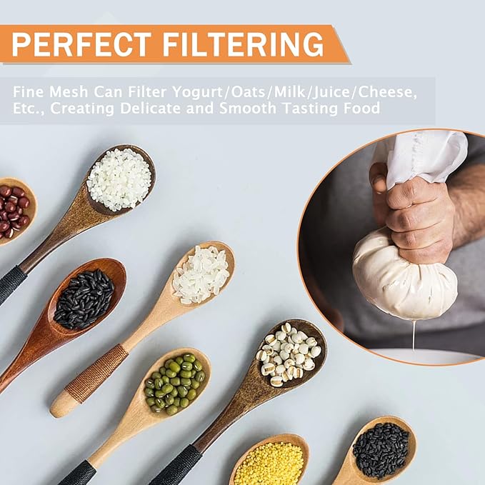 6 PCS Nut Milk Bag Filters, 8×12 Inch Fine Mesh Cheese Cloth Strainer Bag, Reusable Food Filters, Multi-Purpose for Filtering Juice, Cheese, Coffee, Tofu, Yogurt and Tea