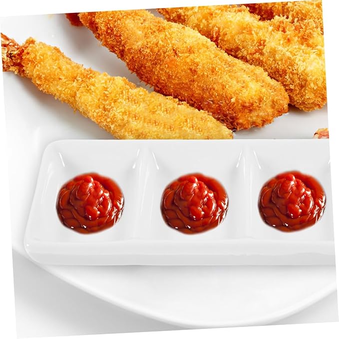 2-piece Snack Plate Set Divided Sauce Bowl Appetizer Serving Tray Ceramic Dishes White for Versatile Use