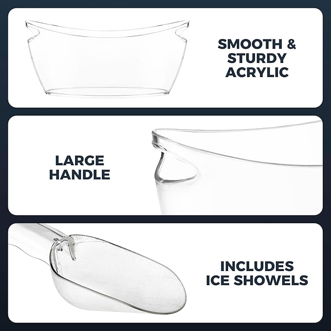 Clear Ice Buckets for Parties 3 Pack, 5.5L Clear Beverage Tub w/Handles & Scoops, Drink Buckets for Parties, Acrylic Beverage Tub, Mimosa Bar Supplies for Sparkling Wine Champagne Beer Drinks