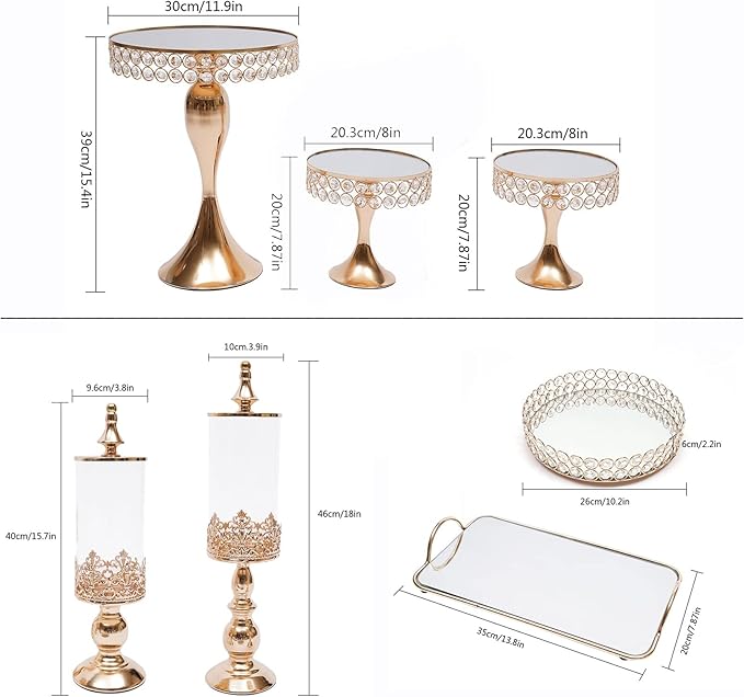 10 Pack Cake Stands Set Metal Cupcake Holder Cake Tray Crystal with Acrylic Mirror, Dessert Display Plate Decor Serving Platter for Party Wedding Birthday Baby Shower Celebration Home Decoration