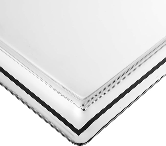 Royalty Art Fancy Serving Tray, 16” x 9.5”, Polished Silver Stainless Steel, Elegant Home Decor for Appetizers, Hor Dourves, Wine, and Event Hosting, Engraved Black Line