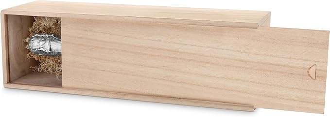 Twine Single Wooden Wine Gift Box with Sliding Lid, Champagne Gift Box, Perfect for Housewarming, Weddings, and Special Celebrations, Holds 1 Bottle, Wine Accessories, Paulownia Wood Storage Boxes