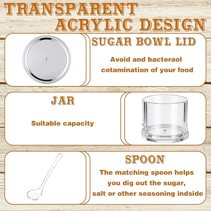 Set of 3 Acrylic Sugar Container with Lid Spoon and Tray 7oz Clear Condiment Coffee Jars Container with Labels Seasoning Salt Box Set for Kitchen Storage Coffee Bar