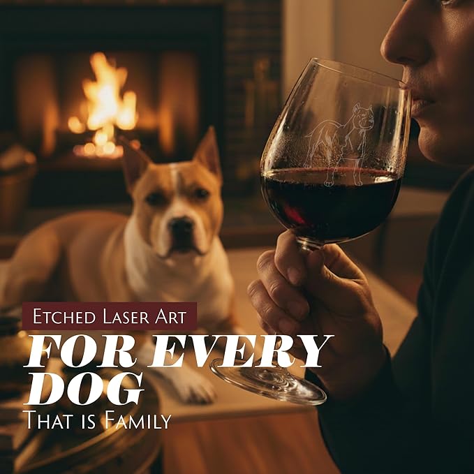 Etched Laser Art American Staffordshire Terrier Personalized Dog Themed Etched 12.75oz Wine Glass Custom Dog Breed Wine Glasses for Pet Lovers, Unique & Personalized Birthday Gift for Men & Women
