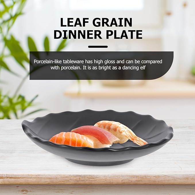 Japanese Style Leaf Pattern Appetizer Plate, Black Dessert and Salad Tray, Ceramic Kitchen Serveware for Home Dining and Entertaining