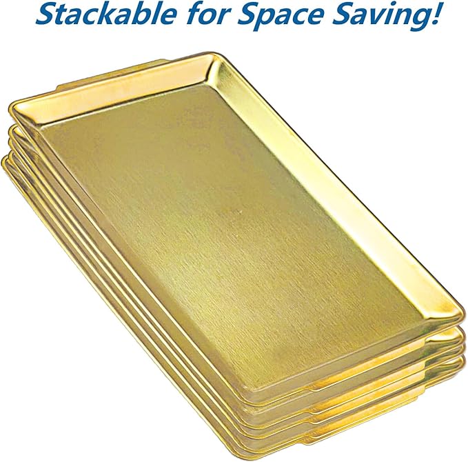 16.3" x 11" Large Serving Platters Set of 2, Stainless Steel Heavy-Duty Large Serving Trays, Gold Rectangular Plates for Food, Fruit, Party, Wedding, Christmas, Chip and Scratch Resistant