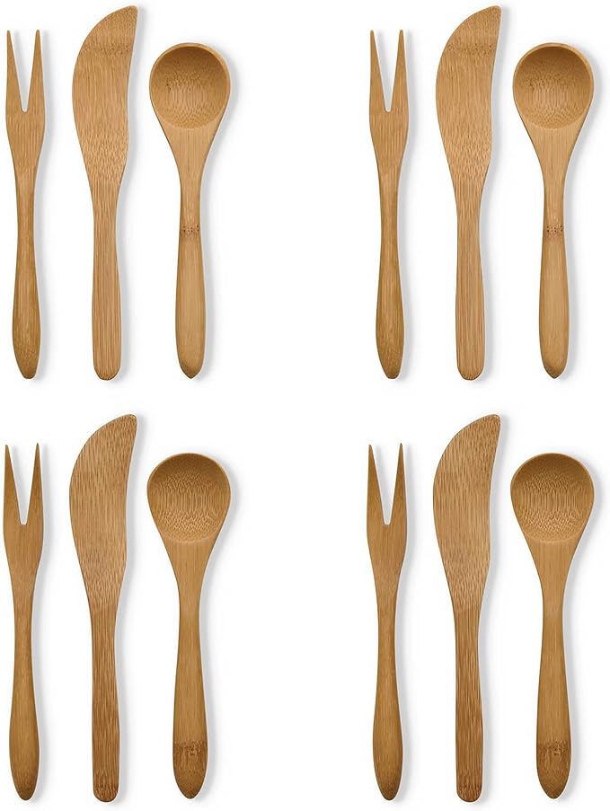 Maison du Fromage Reusable Charcuterie Serving Tools, Burnished Bamboo, 2 Sets of 6-Pieces