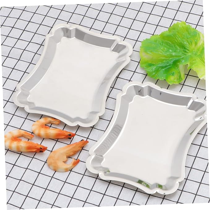 2pcs Stainless Steel Dessert Plates Cake Trays for Party Divided Serving Trays Food Safe Polished Design for Wedding