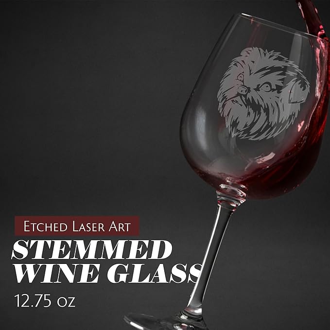 Etched Laser Art Affenpinscher Personalized Dog Themed Etched 12.75oz Wine Glass Custom Dog Breed Wine Glasses, Ideal for Pet Lovers, Unique Birthday Gift for Men & Women, Personalized Gift