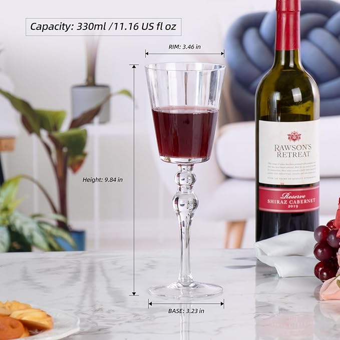 KAMMAK Wine Glasses Set of 2, 11.16 oz Hand Blown Crystal Bordeaux Wine Glasses, Thin Rim & Long Stem, Perfect for Red & White, Daily Use, Wedding or Birthday Gift with Gift Box, Flat Double Pearls