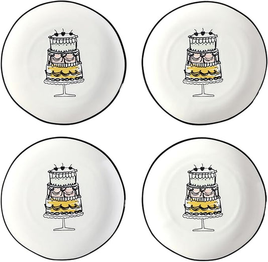 Santa Barbara Design Studio Appetizer Plate Set - 6" Ceramic Dessert Plates White with Gold, 4-Count, Birthday Cake