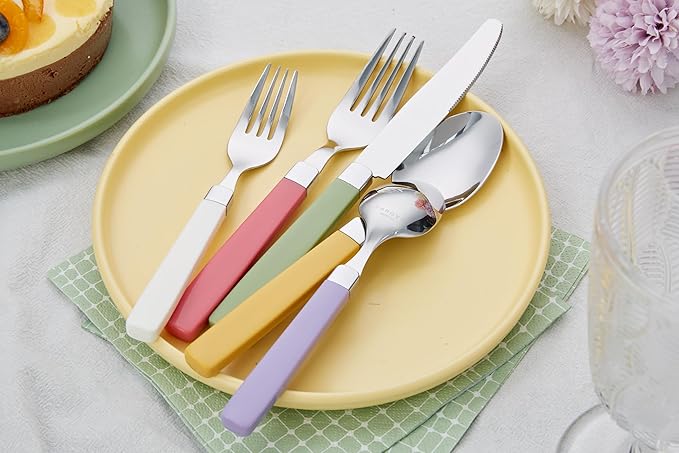 ANNOVA Silverware Set Stainless Steel Colorful Tableware Kitchen Flatware Set Utensils, Includes Dinner Knives, Forks, Spoons, Salad Forks & Dessert Spoons (Mix, 20 Pieces)