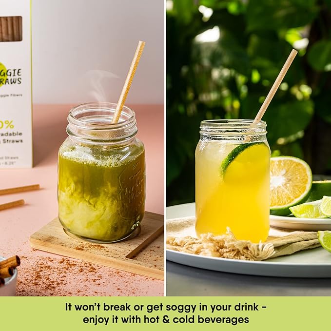 – 100 PCS of 8.25 Inches Unwrapped Biodegradable Straws – Made of Vegetable Fibers, Best Environment Friendly Drinking Straws for Hot and Cold Beverages