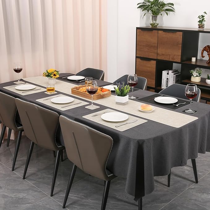 Table Runners 94 Inches Long, Dual-Sided Faux Leather Farmhouse Table Runner Waterproof Non-Slip for Living Room Party Home Decor Holiday Decorations(Cream-White Black, 12 x 94 Inch)