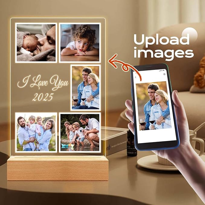 Custom Picture Frames with Photo, Personalized Photo Frame with Night Light, Customized Picture Frame, Personalized Christmas Birthday Gifts for Women, Men, Mom, Dad, Baby, Kid, Family