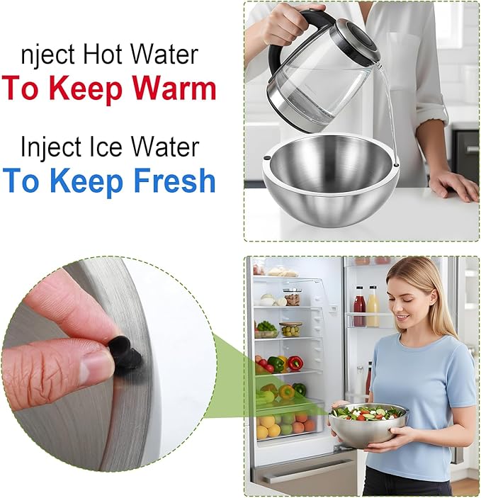 Dip Bowl,Large 70 oz Heat Insulated Stainless Steel Bowls Ideal for Guacamole Salsa,Double Walled Insulated Cold or Hot Serving Bowl for Parties outdoor