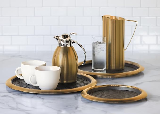 Service Ideas TR1614RIVG Tray with Removable Insert, 14" Round, Stainless Steel, Vintage Gold