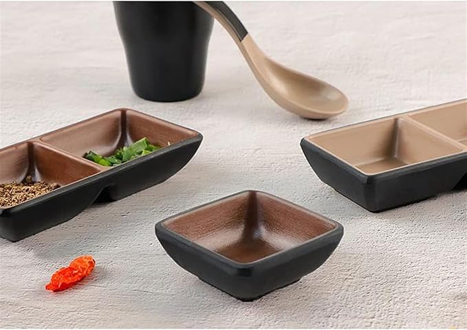Sauce Dish Melamine Plastic Appetizer Plates Divided Dipping Bowl Tray Condiment Dish Storage for Kitchen Spices Vinegar Nuts Sushi Vinegar (2 Compartments) Dipping Bowls (B)