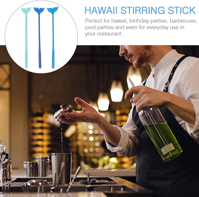Sewroro 18Pcs Hawaiian Whale Tail Stirring Rods Cocktail Drink Muddler Swizzle Sticks Plastic Coffee Beverage Stirrers Sticks (Blue) Coffee Stirrers